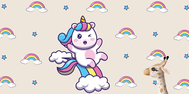 Rainbow pattern wall decal with unicorn wall decal sticker fantasy girls bedroom wall art cute nursery | Huetion