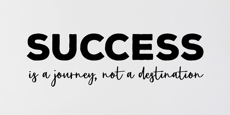 Black and white motivational wall art with the phrase "Success is a journey, not a destination" in bold and cursive fonts.