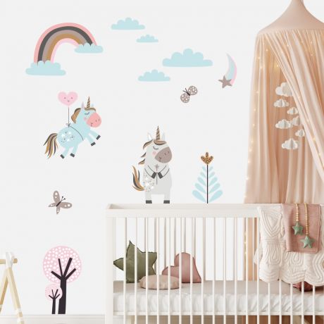 magical unicorn wall sticker fantasy girls bedroom wall art | Huetion