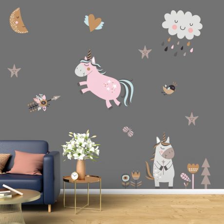 unicorn set wall sticker fantasy girls bedroom wall art | Huetion