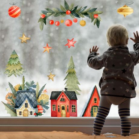 christmas decor window stickers christmas tree décor window decals for christmas | Huetion