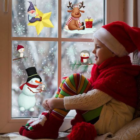 christmas decor window stickers christmas tree reindeer window decals | Huetion