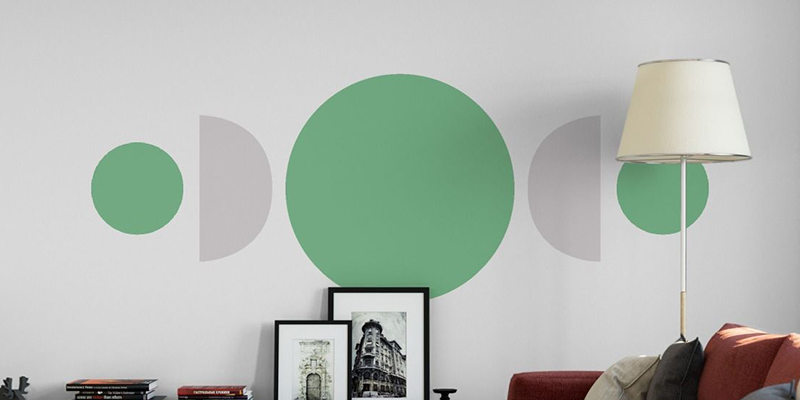 2 colour half circles with circle boho shapes wall decor | Huetion
