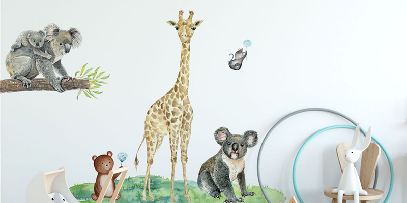 Animal watercolor stickers wall decal nursery wall sticker | Huetion