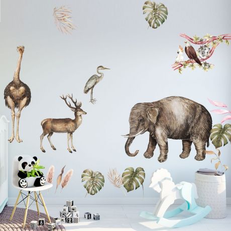 Animals wall stickers jungle safari animal wall vinyl wall stickers for kids room | Huetion