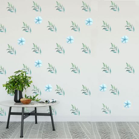 Blue floral wall sticker floral blue vinyl wall stickers decals for home decor | Huetion