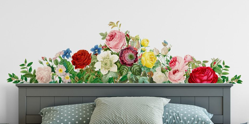 Border red roses white pink roses with leaves headboard | Huetion