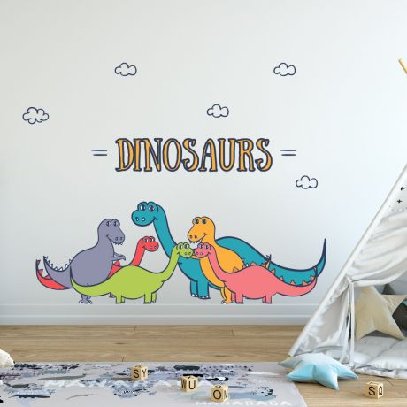 Brontosaurus group wall decal for kids room jurassic parkdino peel stick wall sticker dinosaurs jurassic park | Huetion