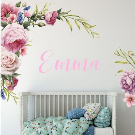 Custom name floral wall sticker floral vinyl stickers decals for home decor | Huetion