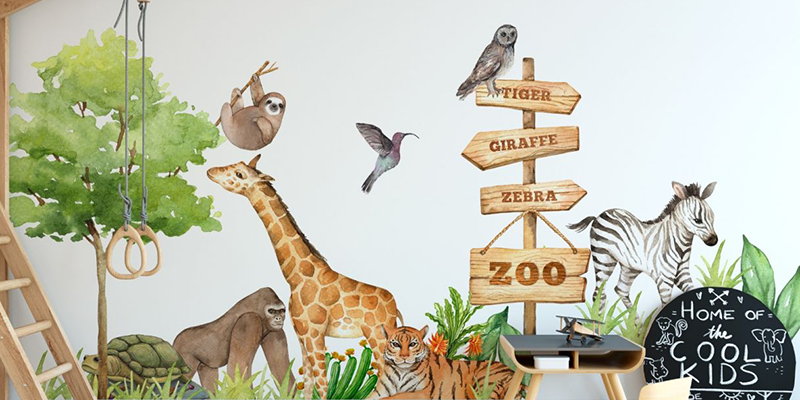 Cute safari animal wall sticker decoration | Huetion