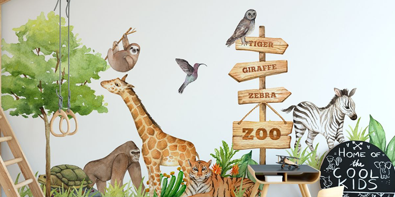 Cute safari animals wall stickers decoration | Huetion