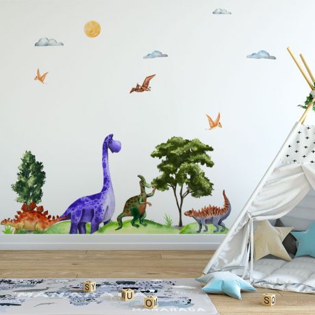 Dino watercolour vinyl mural | Huetion