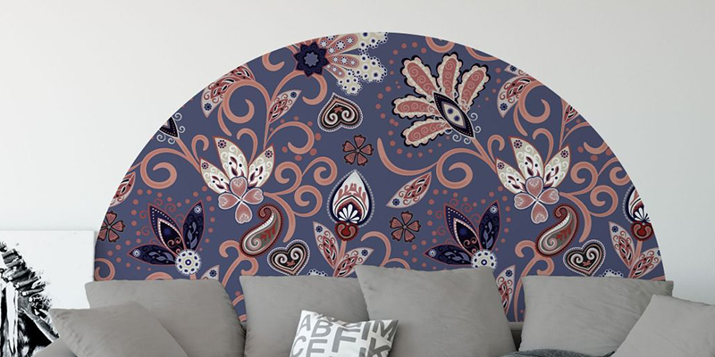 Half arch shape bedroom headboard wall stickers floral pattern wall decals | Huetion