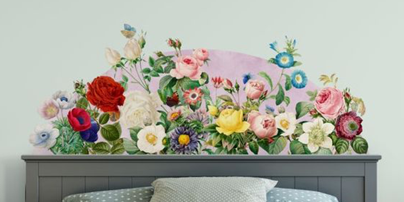 Half circle headboard with flowers peony rose wall stickers | Huetion