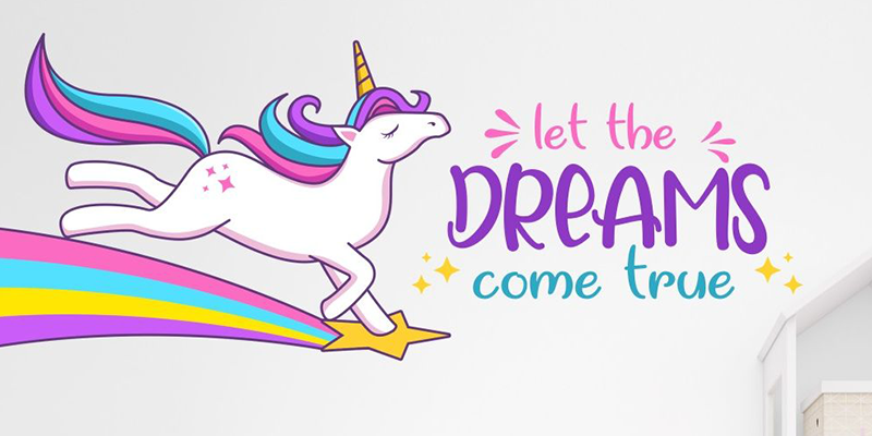 Let the dream come true unicorn quote wall sticker unicorn wall decal flower room decor unicorn room decor | Huetion