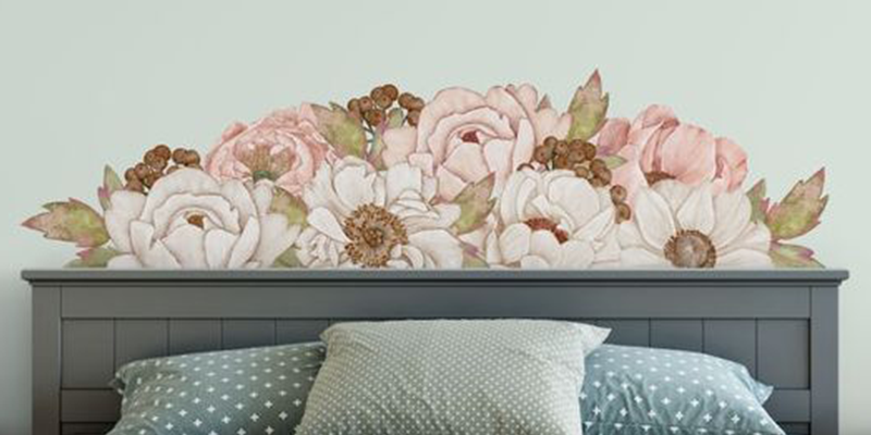 Peony flowers headboard wall stickersvinyl stickers | Huetion