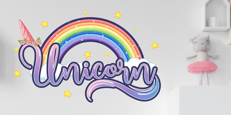 Girl Room Stars unicorn horn wall decal stickers fantasy girls bedroom wall art cute nursery.