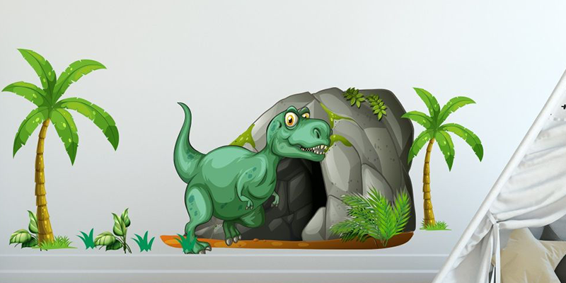 Trex dinosaur cave wall decal for kids room jurassic parkdino peel stick wall sticker dinosaurs jurassic park | Huetion
