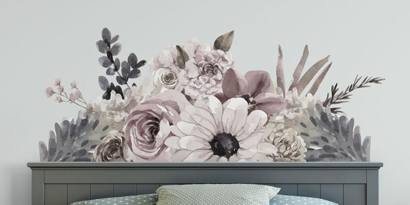 Tropical floral leaves headboard decal | Huetion