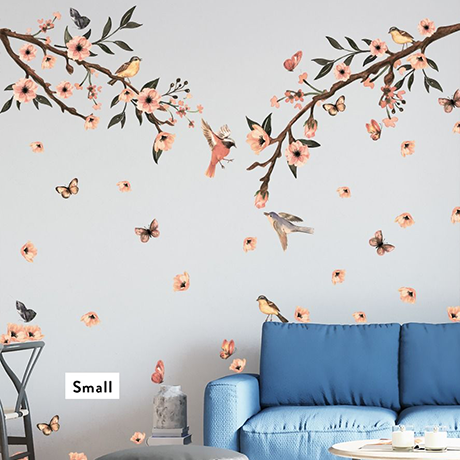 Birds wall stickers floral wall decals large tree decals | Huetion