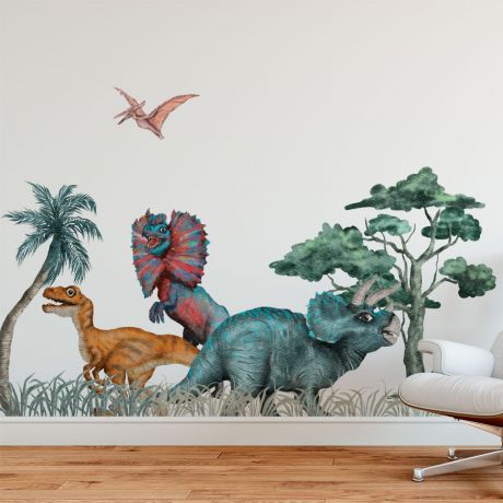 Nursery kids room dinosaur scenery wall sticker | Huetion