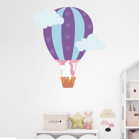 Parachute unicorn wall sticker with clouds wall decal stickers fantasy girls bedroom wall art cute nursery | Huetion