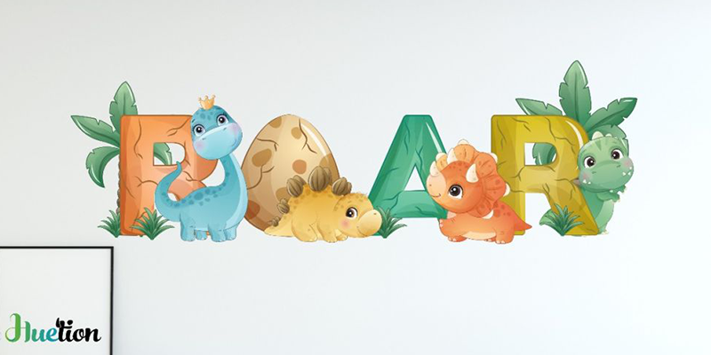 Roar baby dinosaur wall decal for kids room jurassic park | Huetion