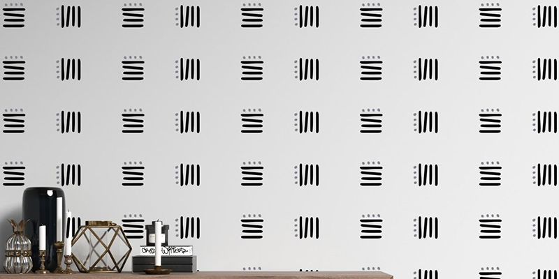 Set of 50 lines with polka dots abstract boho wall decal | Huetion