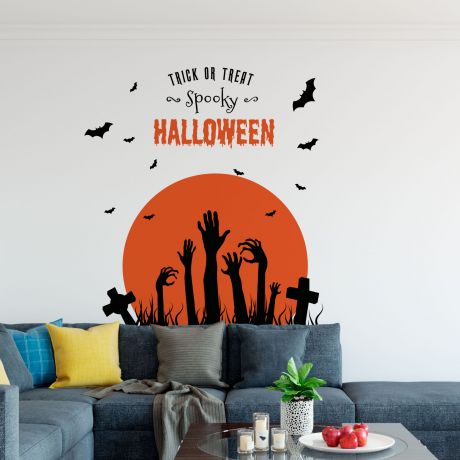 Spooky halloween trick or treat zombie wall decal | Huetion