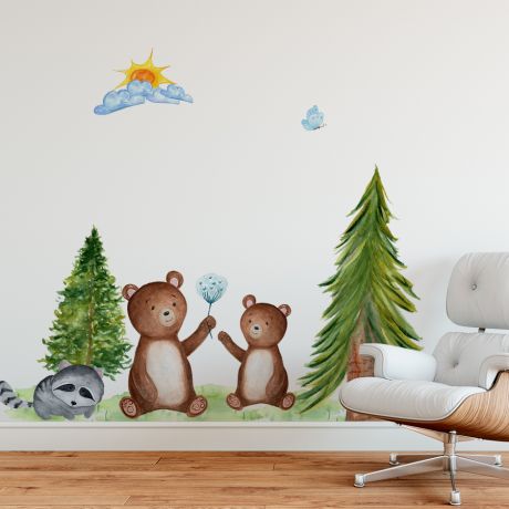 Teddy bear wall sticker nursery kids animal watercolor | Huetion