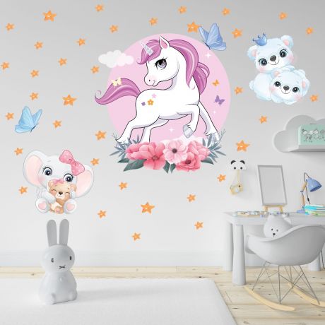 fairy animals wall sticker animals vinyl wall stickers unicorn decal for kids room | Huetion