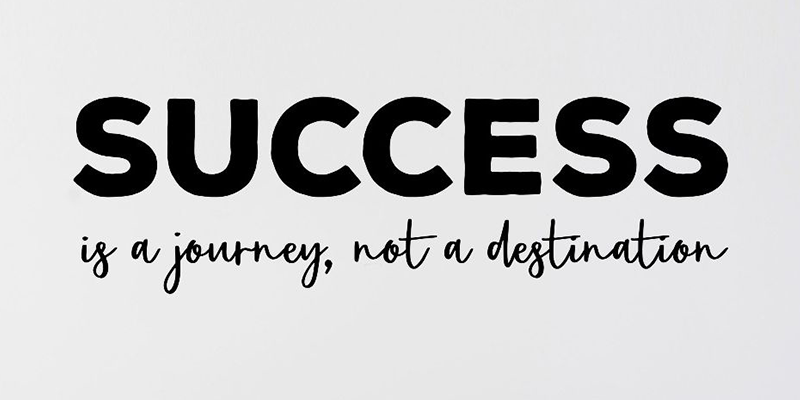 Black and white motivational wall art with the phrase "Success is a journey, not a destination" in bold and cursive fonts.