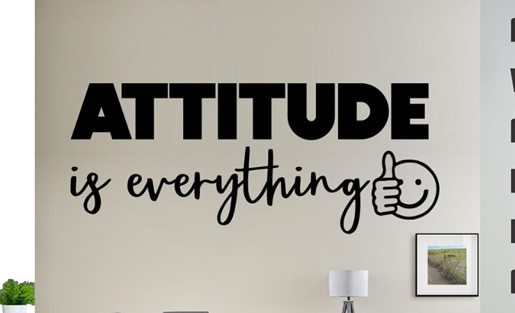 Set of motivational wall decals with quotes like "Attitude is everything," perfect for adding inspiration to any space.