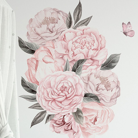 Peonies pink flowers home decoration bedroom decals | Huetion