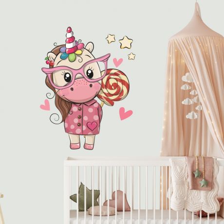 Unicorn wall sticker with lollipop wall decal stickers fantasy girls bedroom wall art cute nursery | Huetion