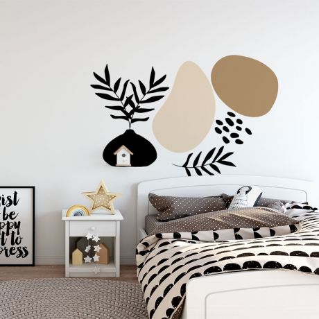 Abstract boho leaves wall decal shapes wall sticker scandinavian decor | Huetion