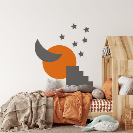 Circle boho shapes sun half moon decals steps and stars wall stickers | Huetion