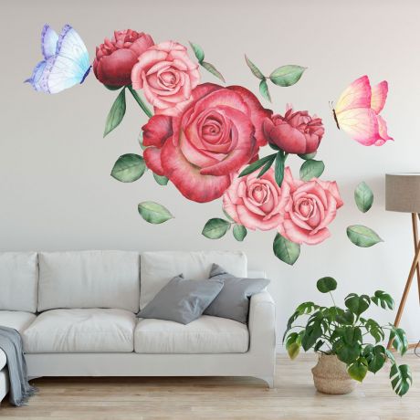 Floral wall sticker floral roses vinyl wall stickers roses decals for home decor | Huetion