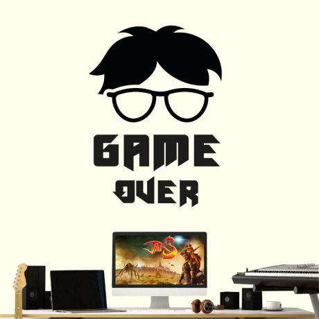 Game over wall decals gamer teen room vinyl wall decal | Huetion