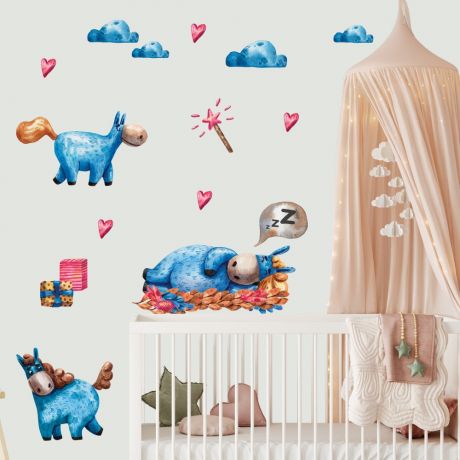 Pink and blue unicorn wall stickers fantasy girls bedroom wall art | Huetion