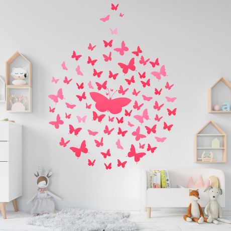 Set of 20 pink butterfly wall stickers pattern for kids room wall stickers | Huetion