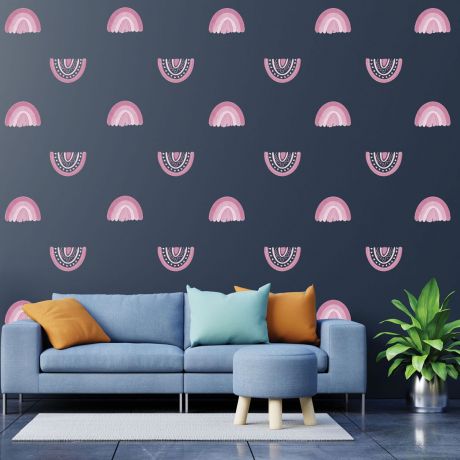 Set of 20 pink pastel rainbow wall decals pink pastel pattern for kids room wall stickers | Huetion