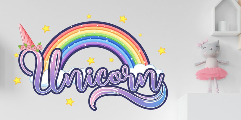 Girl Room Stars unicorn horn wall decal stickers fantasy girls bedroom wall art cute nursery.