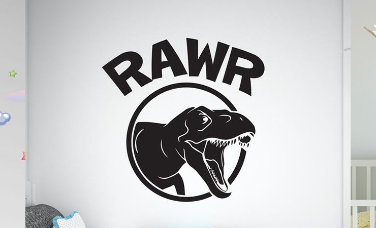 Kids room wall decals with a rainbow unicorn, roaring panther, and sloth in a tree. Perfect for creating a fun, imaginative space.