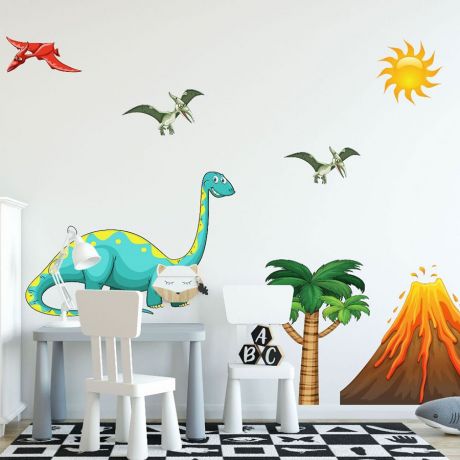 Dinosaur volcano wall decal for kids room jurassic park | Huetion