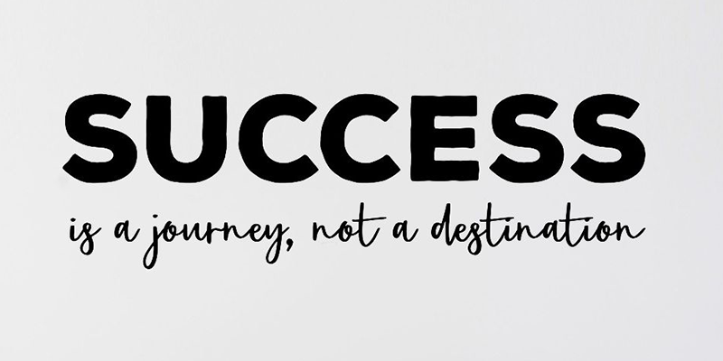Black and white motivational wall art with the phrase "Success is a journey, not a destination" in bold and cursive fonts.