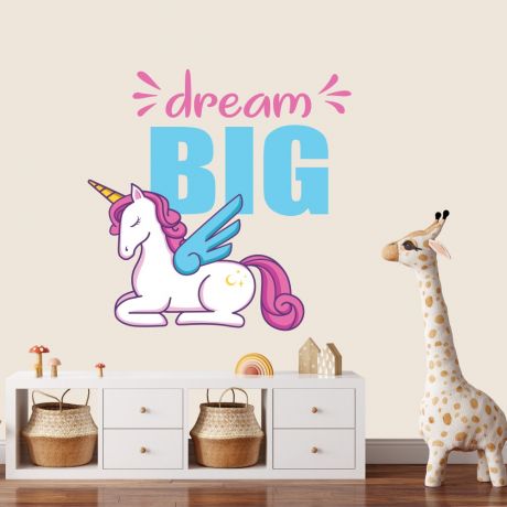 Dream big unicorn quote wall sticker unicorn wall decal flower room decor unicorn room decor | Huetion