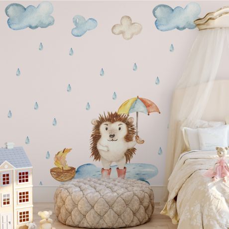 Hedgehog with umbrella nursery wall sticker | Huetion
