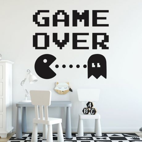 Game over wall decal gaming zone wall decals for kids bedroom | Huetion