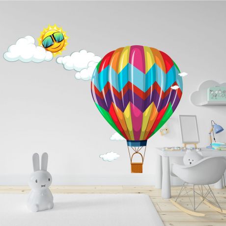 Hot air balloons watercolour wall decals sun clouds for kids room wall stickers | Huetion